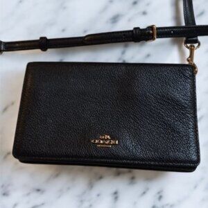 Coach Black Pebbled Leather Fold Over Wallet 3 way Clutch/ Crossbody